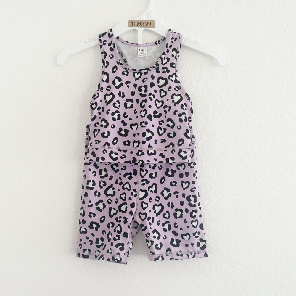 SHEIN Purple Black Leopard Matching  Athleisure Sports Tank Top and Shorts Set